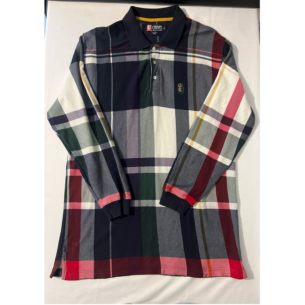 Vintage 90s Chaps Ralph Lauren Men's Long Sleeve Color Block 3 Button Shirt XL